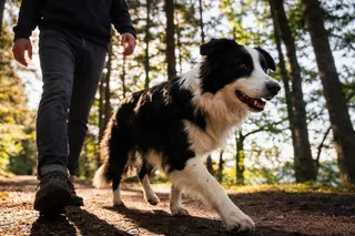 Dog walking alongside owner