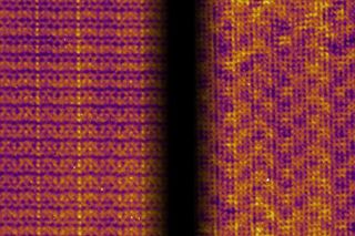 view of  CeTe3 from striped to checkered