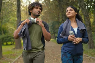 happy couple walking 