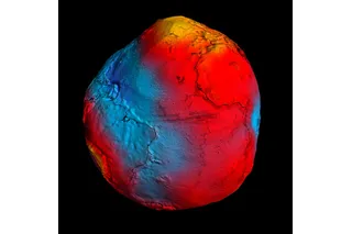 Colorful map of the Earth based on gravity, making earth look more potato shaped.