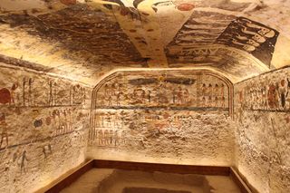 ancient Egyptian tomb with hieroglyphics 