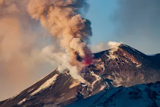 Mt. Etna eruption, volcanic ash moving into the sky