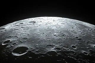 View of the moon in space, referencing microbes that could survive on lunar surface