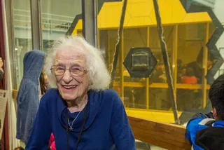 Dr. Nancy Grace Roman in front of the James Webb Space Telescope 