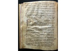 An open page from an eighth-century parchment manuscript of St. Paul’s Epistles that researchers examined for ancient sheeppox virus DNA.
