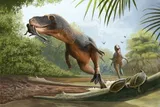 T. rex eating a bird in a river 