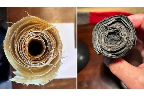 Papyrus before and after burning 
