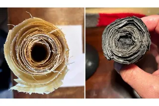 Papyrus before and after burning 