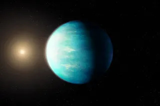 greenish-blue exoplanet near its star
