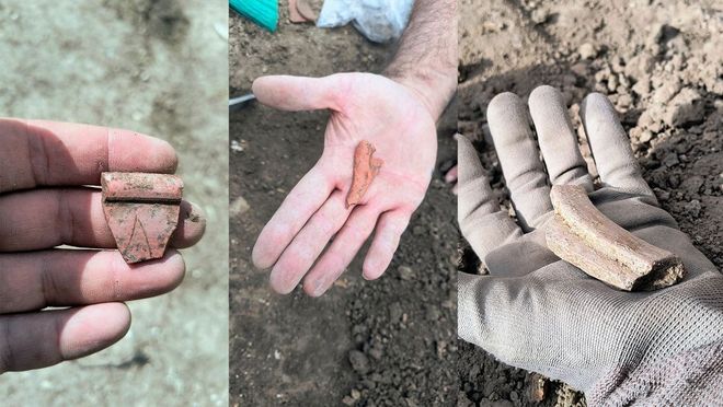 pieces of ancient pottery being held in hands pieces of ancient pottery being held in hands