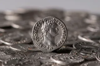 Roman silver coin standing out among others