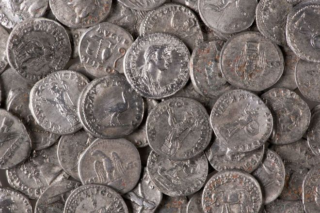 Pile of Roman silver coins Pile of Roman silver coins