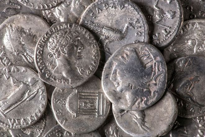 pile of roman silver coins pile of roman silver coins