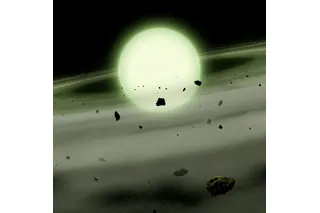 green star with debris swirling around it 