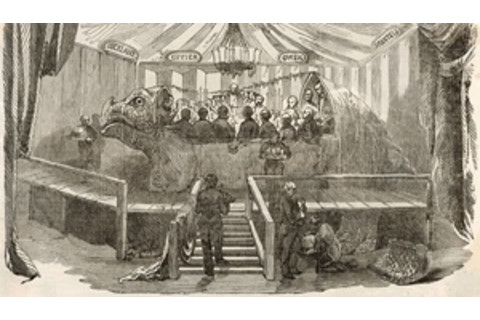 The Dinner in the Dinosaur sketch, depicts the 1853 iguanodon dinner at the Crystal Palace Park in London
