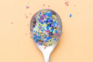 Microplastics up close on a spoon