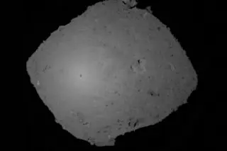Hayabusa2's view of Ryugu as the craft descended towards the asteroid October 15, 2018 in the first of two touchdown rehearsals. (Credit: JAXA)