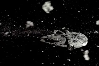 An "asteroid field" according to the Star Wars movies. In reality, the asteroid belt in our solar system is mostly a whole lot of nothingness. (Credit: Lucasfilm)