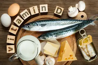 Foods rich in vitamin D, including fish, eggs, milk, cheese, sardines, and mushrooms Foods rich in vitamin D, including fish, eggs, milk, cheese, sardines, and mushrooms